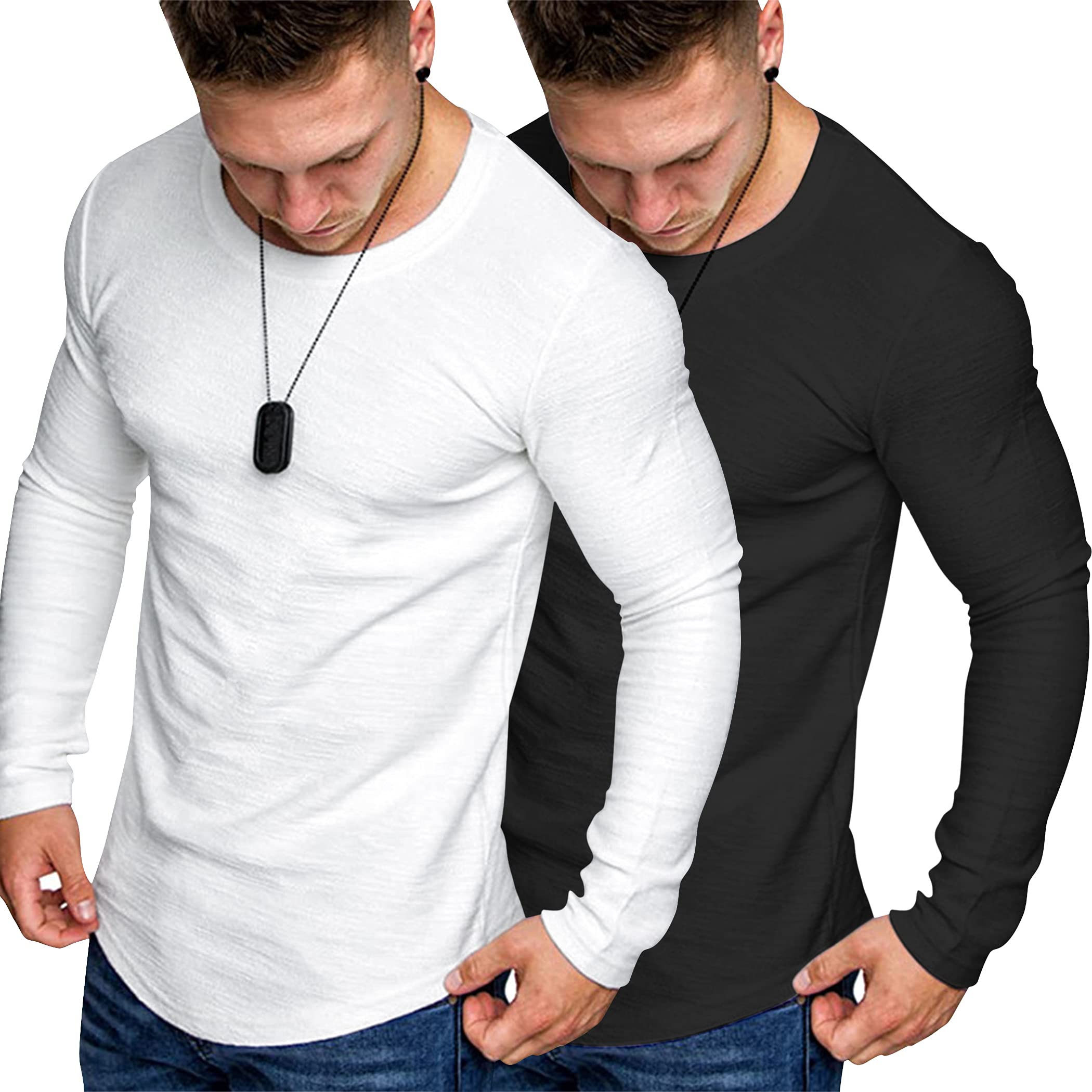 Men's 2 Pack Muscle Fit Long Sleeve Gym Tee